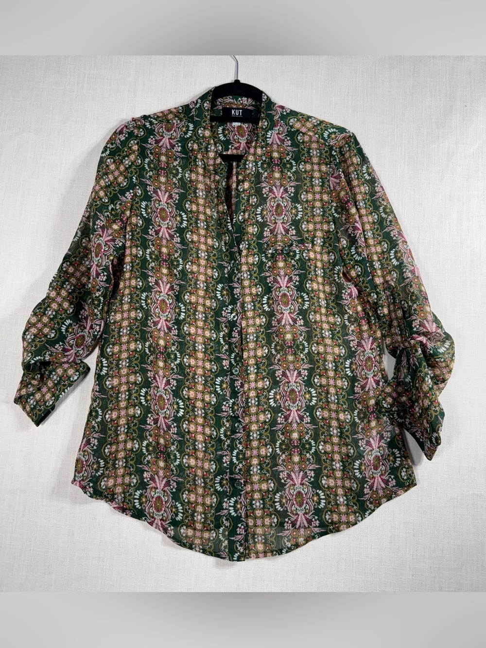 Kut from the Kloth Green Paisley Floral Button-Up Blouse